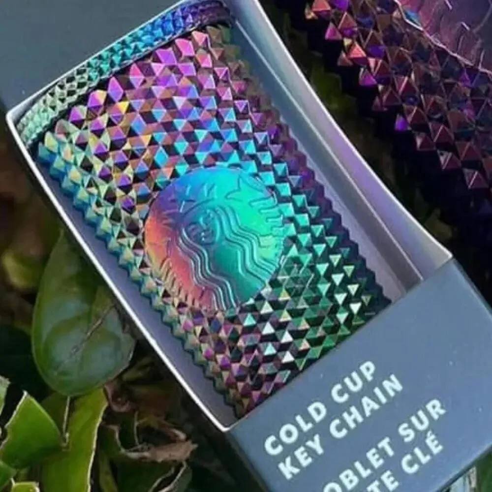 🆕 STARBUCKS Halloween Oil Slick Metallic Rainbow Stud Venti Key Chain Ornament